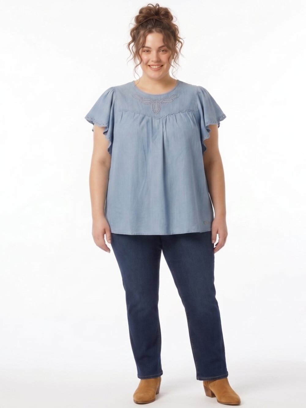 PLUS SIZE Lane Bryant  Flutter Sleeve Crew Neck Chambray Denim Top NWT  Sz 26